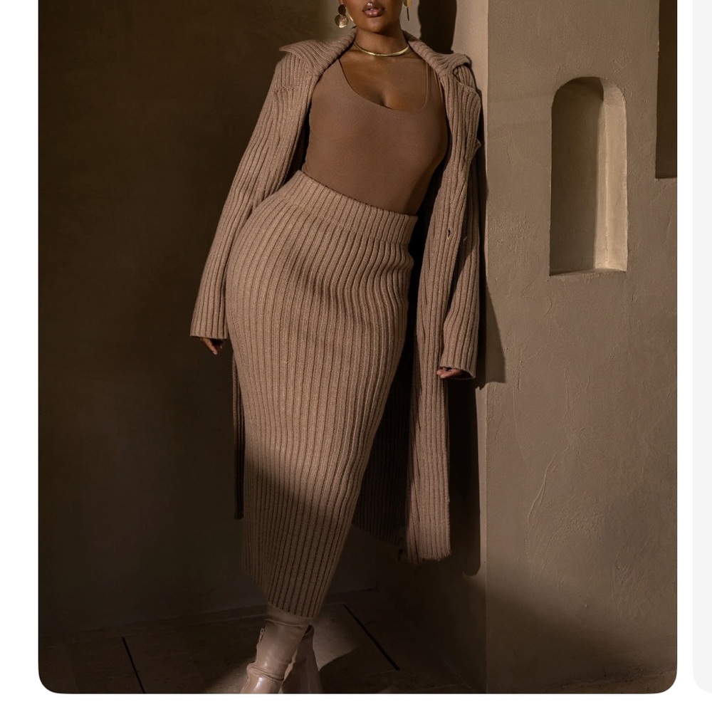 JLUXLABEL Taupe Take Me Home Ribbed Skirt